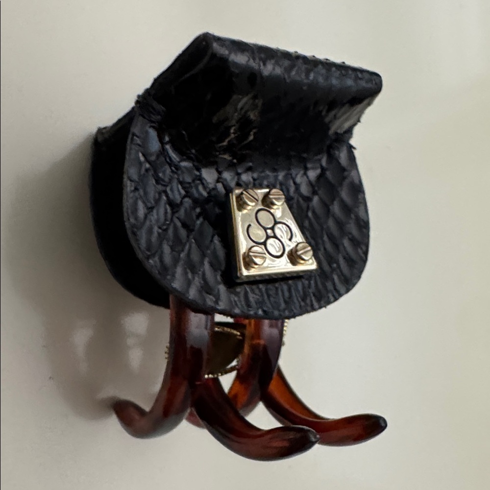 Leather Python Hairclip w 14kgold plated logo‎ bead